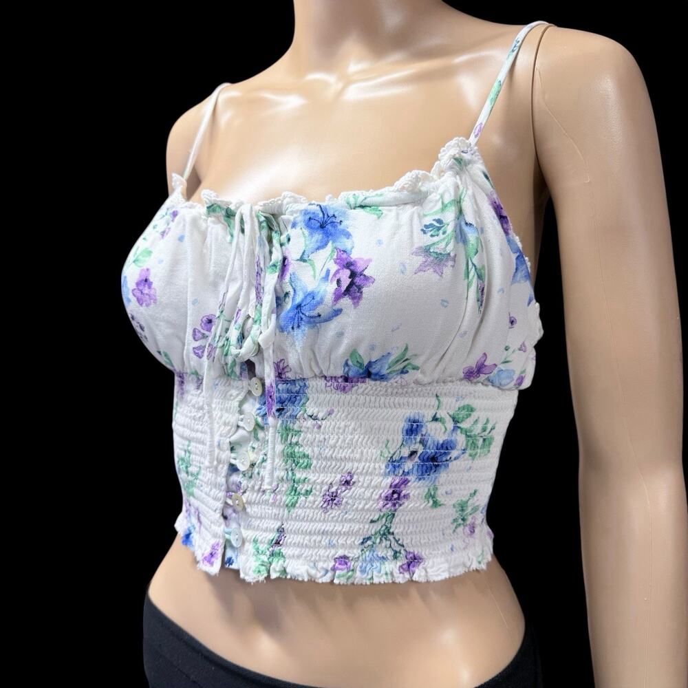 Y2K Floral Babydoll Smocked Crop Top Womens Sz S Boho Coquette Skylar + Madison